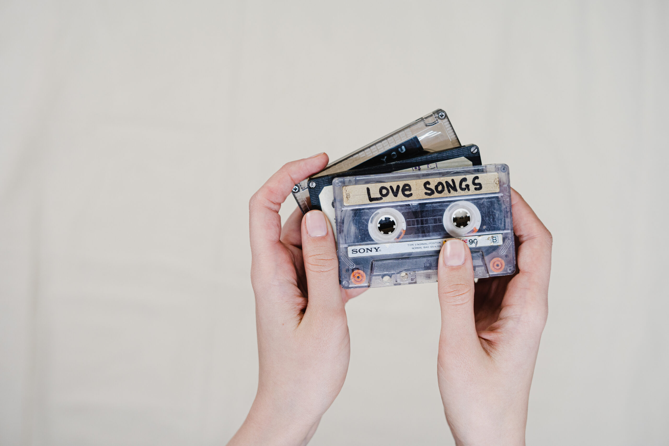 Blue and black cassette tapes
